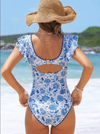 Ruffled V-Neck Tummy Control One-Piece Swimsuit
