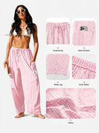 Women's Casual Loose Fit Gingham Wide Leg Pants