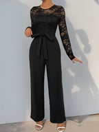Women's Solid Color Lace-Up Jumpsuit