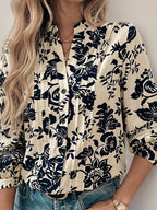 Womens Casual Button Down V Neck  Long Sleeve Blouses