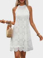 Womens Halter Summer Eyelet Mini Dress