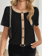 Women's Contrast Trim Ribbed Knit Tops