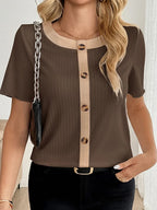 Women's Contrast Trim Ribbed Knit Tops