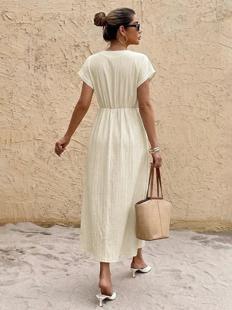 Women’s V Neck Short Sleeve Maxi Dress