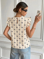 Women's  Summer Top Ruffle Butterfly Sleeve Textured Shirt
