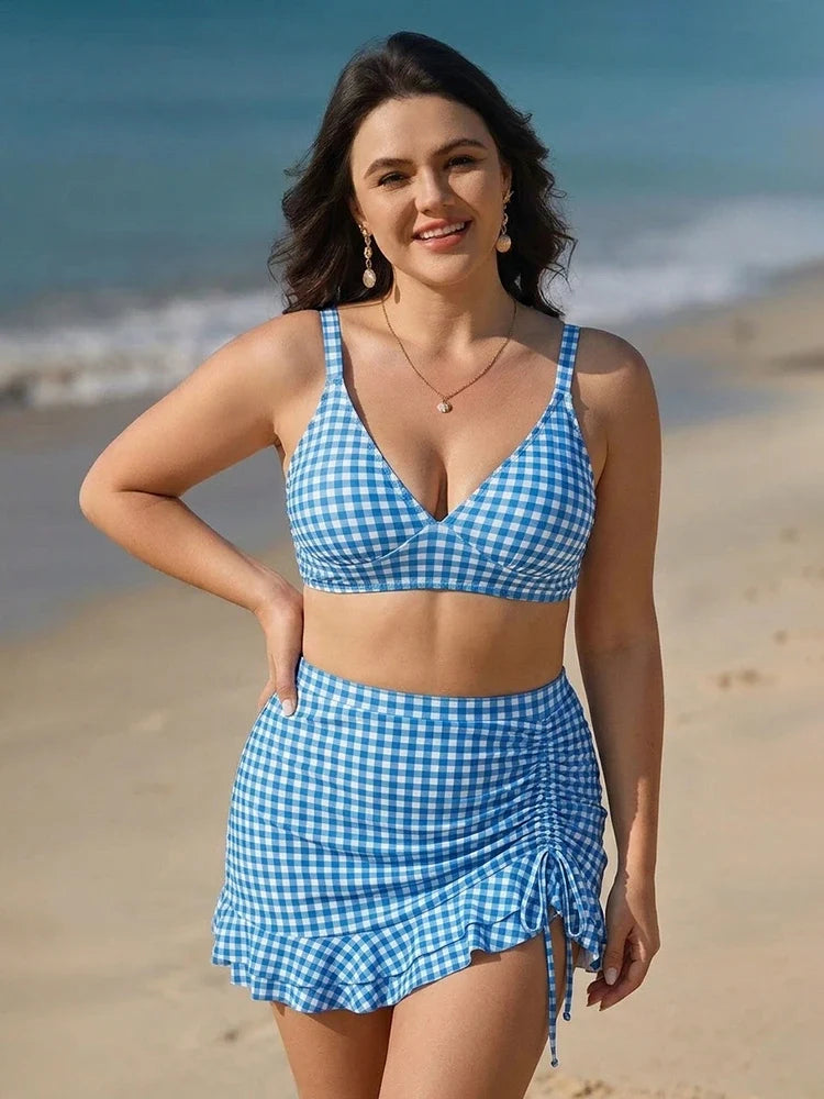 Women's High Waisted Bikini Sets Tummy Control Swim Skirt Two Piece Swim Suit