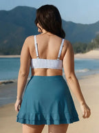 Women's High Waisted Bikini Sets Tummy Control Swim Skirt Two Piece Swim Suit