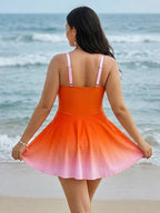 Gradient Sexy Skirted One-Piece Swimsuit Bikini