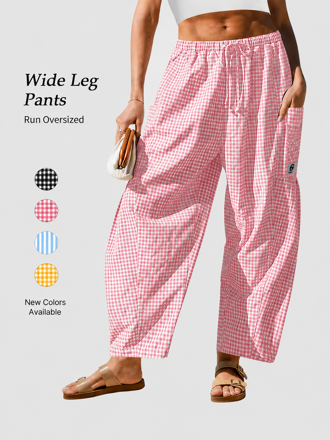 Women's Casual Loose Fit Gingham Wide Leg Pants