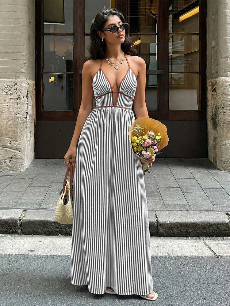 Women’s Striped Halter Neck Maxi Dress