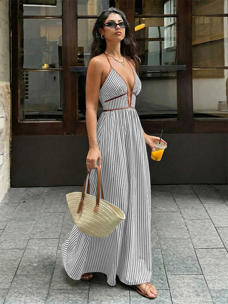 Women’s Striped Halter Neck Maxi Dress