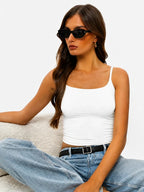 Women's Double Layer Square Neck Stretch Cami Tank Top