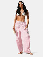 Women's Casual Loose Fit Gingham Wide Leg Pants