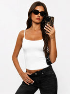 Women's Double Layer Square Neck Stretch Cami Tank Top